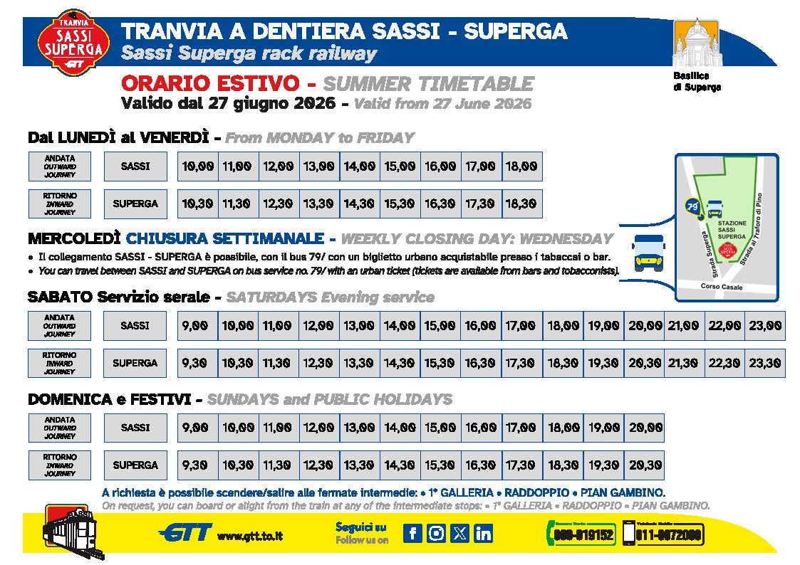 orario sassi superga estate 2026